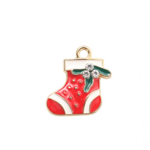 Zinc Alloy Christmas Pendants, Christmas Sock, gold color plated, DIY & enamel 