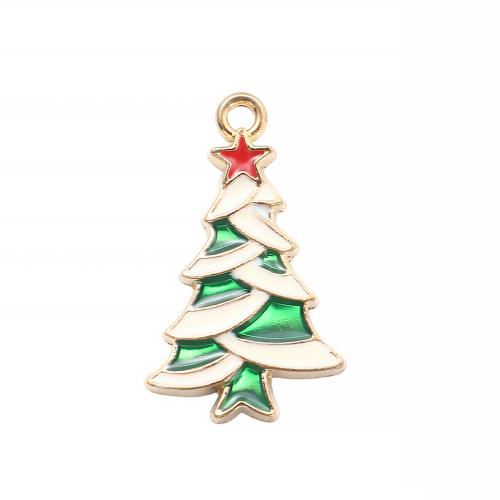 Zinc Alloy Christmas Pendants, Christmas Tree, gold color plated, DIY & enamel 