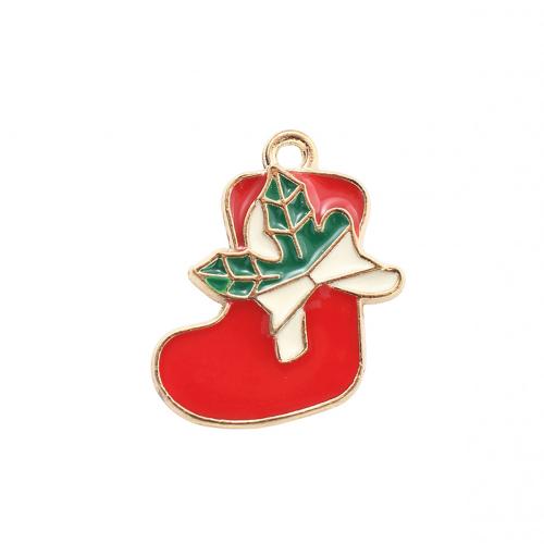 Zinc Alloy Christmas Pendants, Christmas Sock, gold color plated, DIY & enamel 