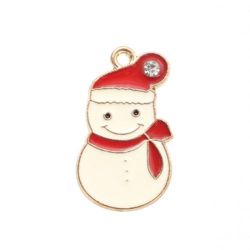 Zinc Alloy Christmas Pendants, Snowman, gold color plated, Christmas Design & DIY & enamel & with rhinestone 