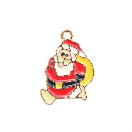 Zinc Alloy Christmas Pendants, Santa Claus, gold color plated, Christmas Design & DIY & enamel 