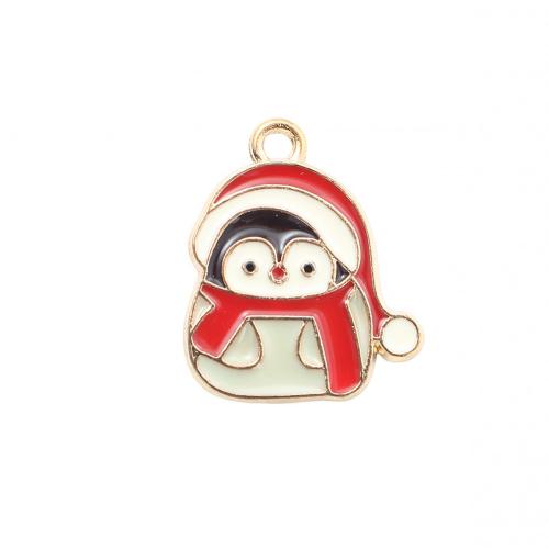 Zinc Alloy Christmas Pendants, Penguin, gold color plated, Christmas Design & DIY & enamel 