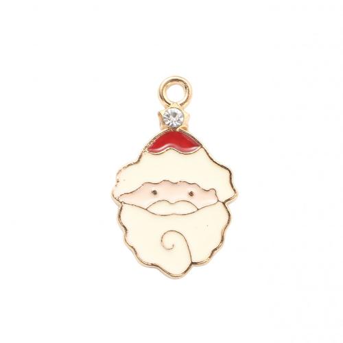 Zinc Alloy Christmas Pendants, Santa Claus, gold color plated, Christmas Design & DIY & enamel & with rhinestone 