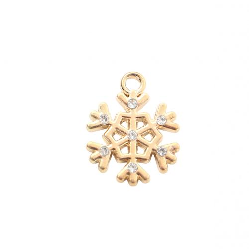 Zinc Alloy Christmas Pendants, Snowflake, gold color plated, Christmas Design & DIY & with rhinestone 