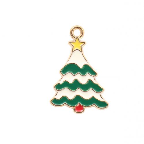 Zinc Alloy Christmas Pendants, Christmas Tree, gold color plated, DIY & enamel [