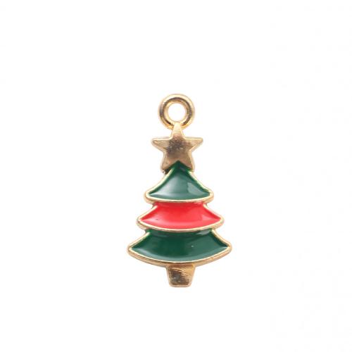 Zinc Alloy Christmas Pendants, Christmas Tree, gold color plated, DIY & enamel [
