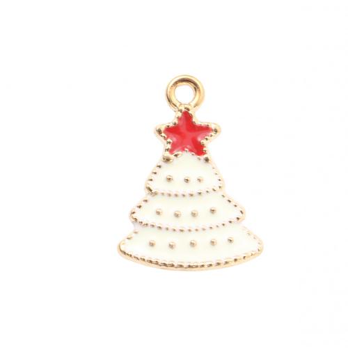 Zinc Alloy Christmas Pendants, Christmas Tree, gold color plated, DIY & enamel [