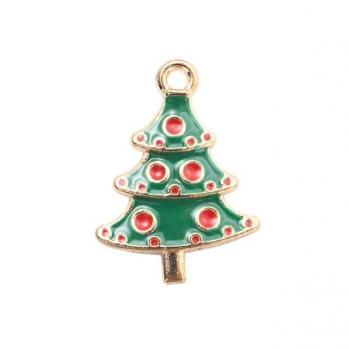 Zinc Alloy Christmas Pendants, Christmas Tree, gold color plated, DIY & enamel [