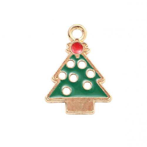 Zinc Alloy Christmas Pendants, Christmas Tree, gold color plated, DIY & enamel [