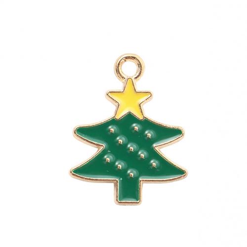 Zinc Alloy Christmas Pendants, Christmas Tree, gold color plated, DIY & enamel [