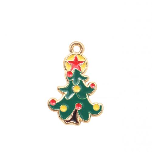 Zinc Alloy Christmas Pendants, Christmas Tree, gold color plated, DIY & enamel [