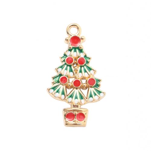 Zinc Alloy Christmas Pendants, Christmas Tree, gold color plated, DIY & enamel [