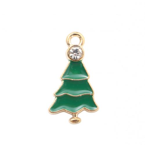 Zinc Alloy Christmas Pendants, Christmas Tree, gold color plated, DIY & enamel & with rhinestone [