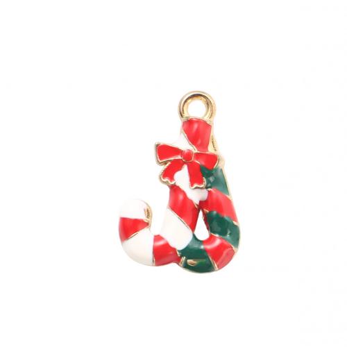Zinc Alloy Christmas Pendants, Christmas Candy Cane, gold color plated, DIY & enamel 