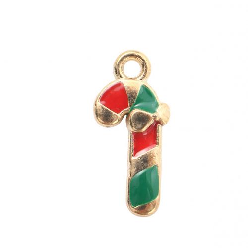 Zinc Alloy Christmas Pendants, Christmas Candy Cane, gold color plated, DIY & enamel 