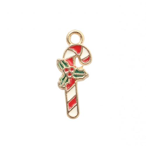 Zinc Alloy Christmas Pendants, Christmas Candy Cane, gold color plated, DIY & enamel 