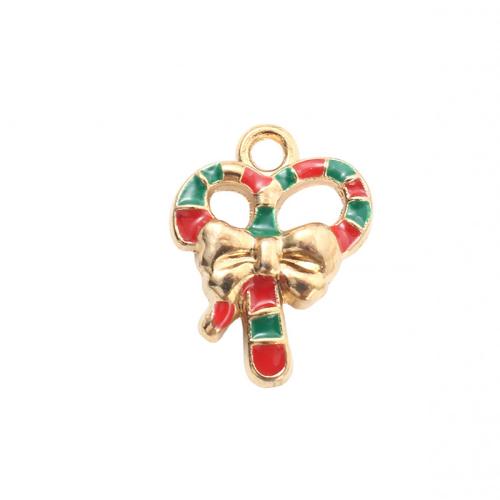 Zinc Alloy Christmas Pendants, Christmas Candy Cane, gold color plated, DIY & enamel 