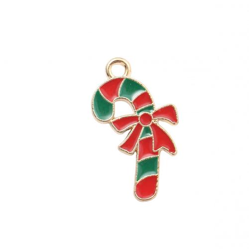 Zinc Alloy Christmas Pendants, Christmas Candy Cane, gold color plated, DIY & enamel 