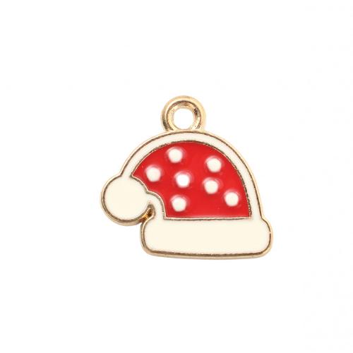 Zinc Alloy Christmas Pendants, Christmas Hat, gold color plated, DIY & enamel 