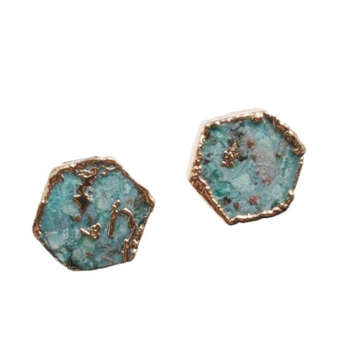 Impression Jasper Earring Stud Component, Hexagon, polished, DIY size 8-10mm 