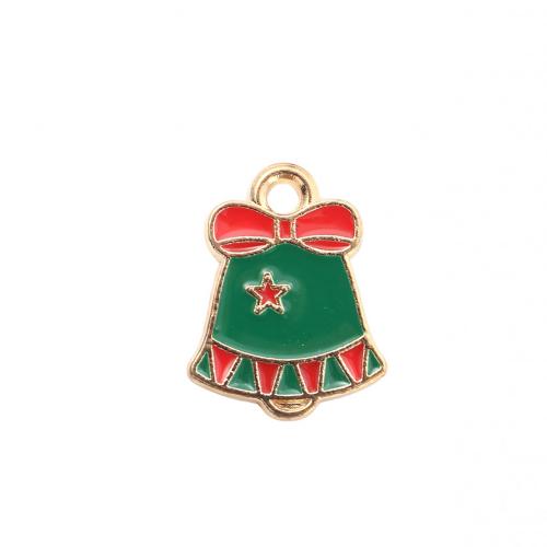 Zinc Alloy Christmas Pendants, Christmas Bell, gold color plated, Christmas Design & DIY & enamel 