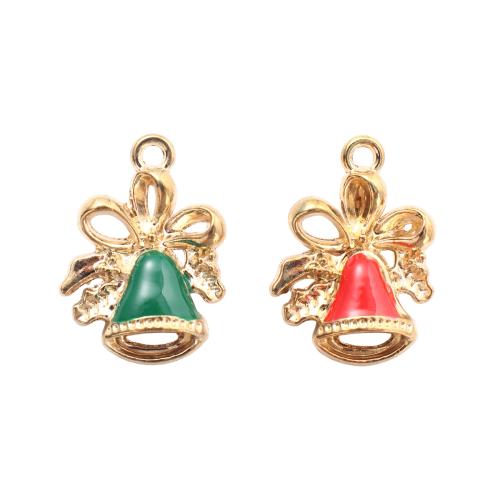 Zinc Alloy Christmas Pendants, Christmas Bell, gold color plated, DIY & enamel 