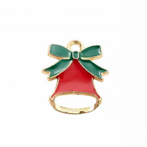 Zinc Alloy Christmas Pendants, Christmas Bell, gold color plated, DIY & enamel 