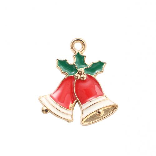 Zinc Alloy Christmas Pendants, Christmas Bell, gold color plated, DIY & enamel 