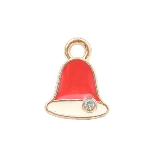 Zinc Alloy Christmas Pendants, Christmas Bell, gold color plated, DIY & enamel & with rhinestone 