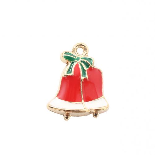 Zinc Alloy Christmas Pendants, Christmas Bell, gold color plated, DIY & enamel 