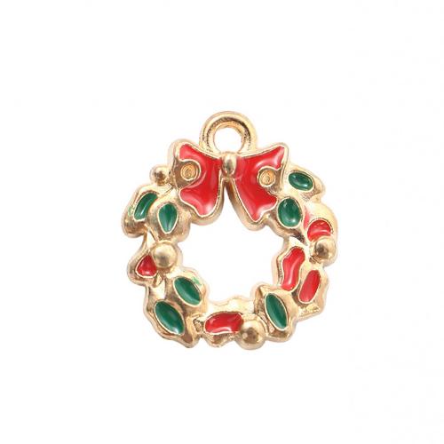 Zinc Alloy Christmas Pendants, Christmas Wreath, gold color plated, DIY & enamel 