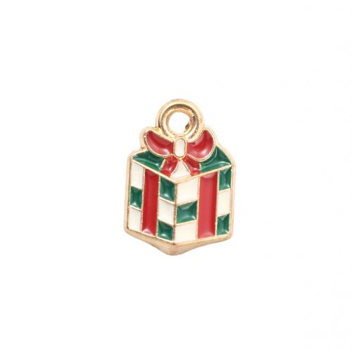Zinc Alloy Christmas Pendants, gift shape, gold color plated, Christmas Design & DIY & enamel 