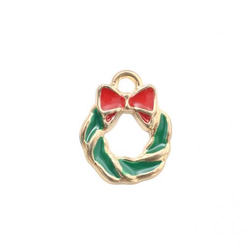 Zinc Alloy Christmas Pendants, Christmas Wreath, gold color plated, DIY & enamel 