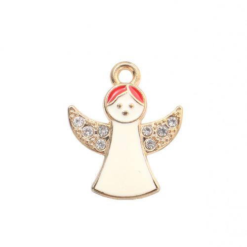Zinc Alloy Christmas Pendants, Angel, gold color plated, DIY & enamel & with rhinestone 