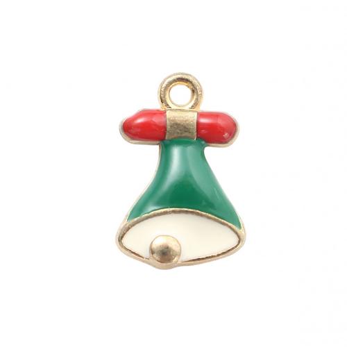 Zinc Alloy Christmas Pendants, Christmas Bell, gold color plated, DIY & enamel 