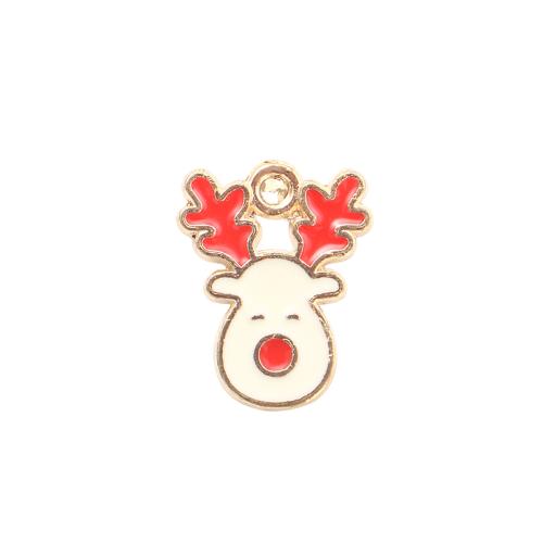 Zinc Alloy Christmas Pendants, Christmas Reindeer, gold color plated, DIY & enamel & with rhinestone 