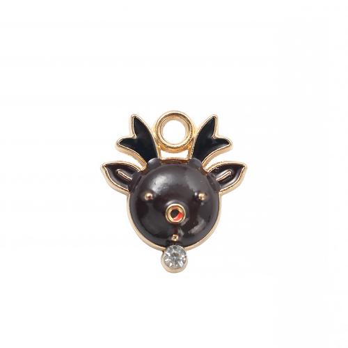 Zinc Alloy Christmas Pendants, Christmas Reindeer, gold color plated, DIY & enamel & with rhinestone 