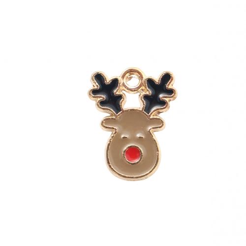 Zinc Alloy Christmas Pendants, Christmas Reindeer, gold color plated, DIY & enamel 
