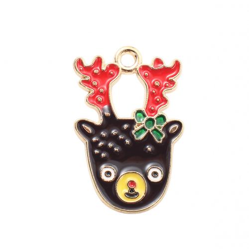 Zinc Alloy Christmas Pendants, Christmas Reindeer, gold color plated, DIY & enamel 