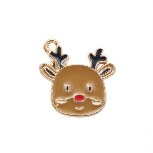 Zinc Alloy Christmas Pendants, Christmas Reindeer, gold color plated, DIY & enamel 