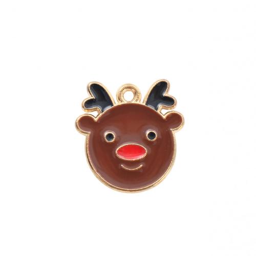 Zinc Alloy Christmas Pendants, Christmas Reindeer, gold color plated, DIY & enamel 