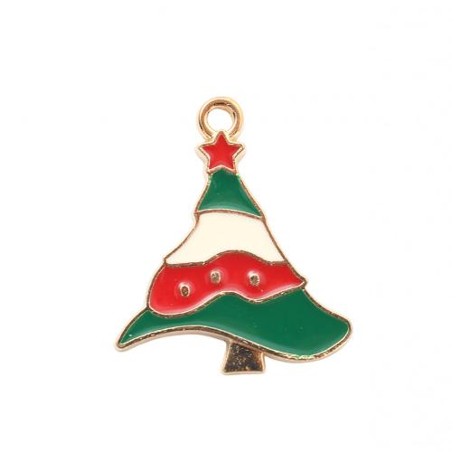 Zinc Alloy Christmas Pendants, Christmas Tree, gold color plated, DIY & enamel 