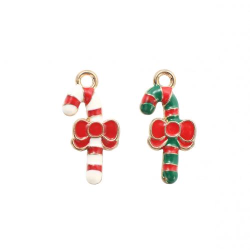 Zinc Alloy Christmas Pendants, Christmas Candy Cane, gold color plated, DIY & enamel 