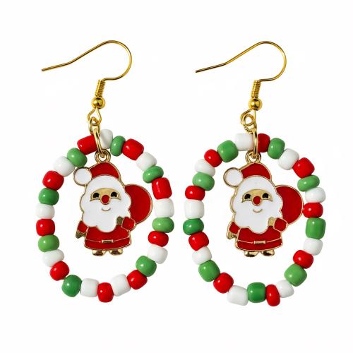 цинковый сплав Сережка, с Seedbead & Нержавеющая сталь 304, Санта Клаус, Другое покрытие, Рождественский дизайн & Женский & эмаль, разноцветный, продается Пара