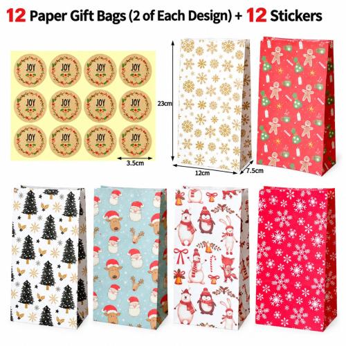 Kraft Christmas Gift Bag, printing, Christmas Design, mixed colors 