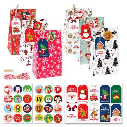 クリスマスギフトバッグ, クラフト, 印刷, クリスマスデザイン, 無色, 24パソコン/セット, 売り手 セット