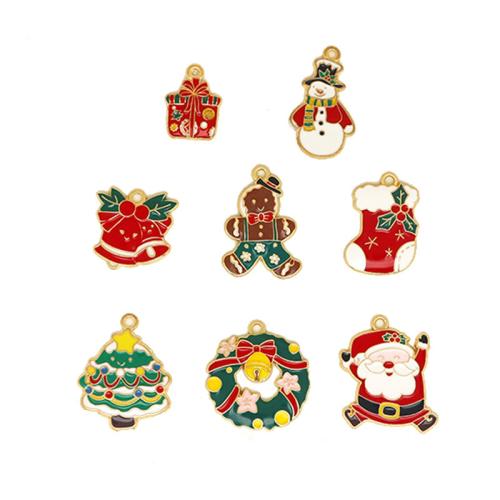 Zinc Alloy Christmas Pendants, gold color plated, Christmas Design & DIY & enamel 