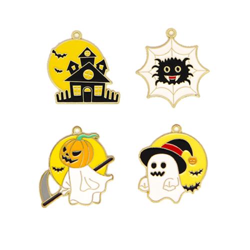 Zinc Alloy Skull Pendants, gold color plated, Halloween Design & DIY & enamel 