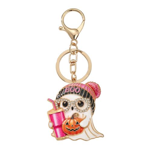 Zinc Alloy Key Clasp, Ghost, gold color plated, Halloween Design & enamel & with rhinestone 