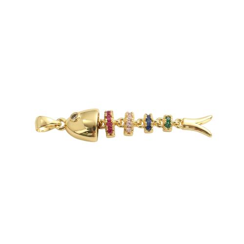 Cubic Zirconia Micro Pave Brass Pendants, Fish Bone, real gold plated, DIY & micro pave cubic zirconia Approx 